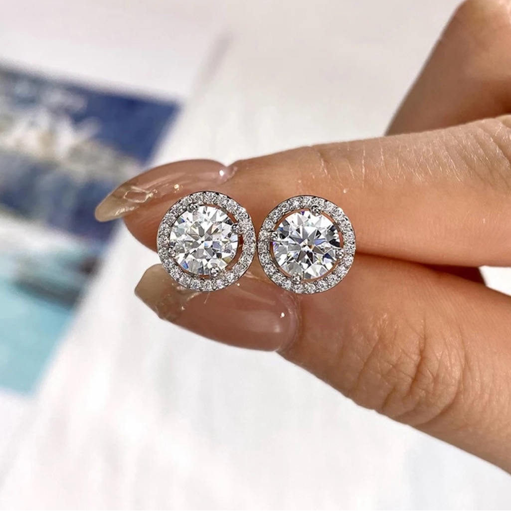 2 Ct Tw Moissanite Halo Earrings